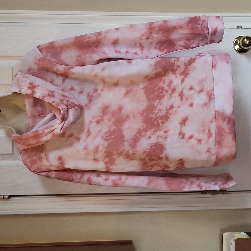 Bobbie Brooks XL Ladies Tie Dye Pink/white Sweatshirt with Hoodie Lounge - Picture 4 of 7